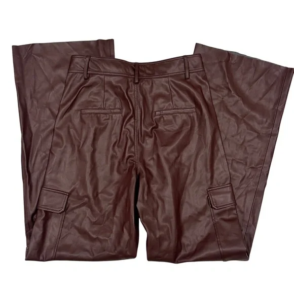 NWT $398 OSCAR The Collection Faux Leather Cargo Pants UK 12 US 8 Chestnut Brown - Picture 6 of 9